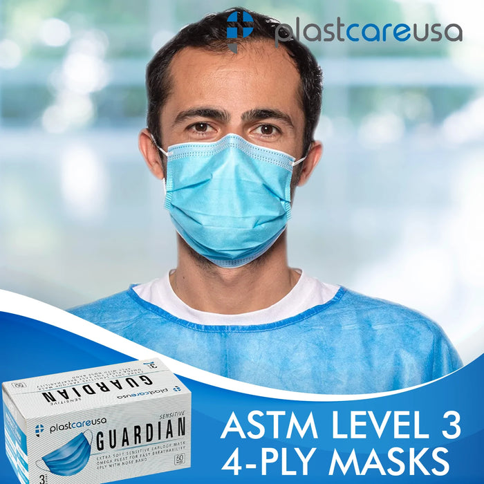 ASTM Level 3 Blue Surgical Earloop Face Mask By PlastCare USA (Case of 2,000)