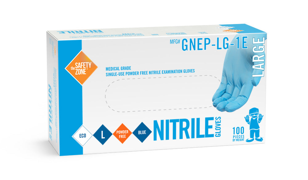 Safety Zone Powder Free Blue Nitrile Gloves - Box of 100